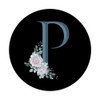 Letter P Teal Blue Floral Initial Monogram on Black