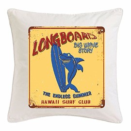 Reifen-Markt Cushion Cover 40 x 40 cm Longboard Big Wave Story Hawaii Surf Club Surfboard Longboard Surfboard Waves Beginner Shop Microfibre in White