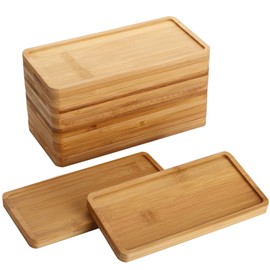 yarlung 10 Pack Small Bamboo Saucers, 7 Inch Plant Saucers Rectangular Flower Pot Drainage Trays for Succulent, Cactus, Small Indoor Plants