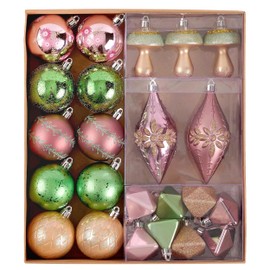DecorbyHannah 40ct Christmas Ornaments Set, Assorted Pink Green Gold Christmas Tree Ornaments,Decorations Shatterproof Decorative Theme Ball Ornaments for Xmas Tree,Party,Home Decor (Value Pack)