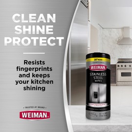 Weiman Stainless Steel Cleaner and Polish Wipes Bundle with Microfiber Cloth-Removes Fingerprints, Water Marks and Grease from Appliances - Works Great on Refrigerators, Ovens, and Grills