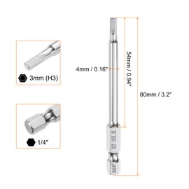 QUARKZMAN Hexagon Hex Screwdriver Bit Set 3 mm (H3) Metric 1/4 Inch Magnetic 80 mm (3.2 Inch) Long S2 Steel Screwdriver Key Hex Hex Set of 5