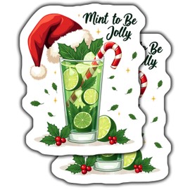 2-Pack 5-Inch Christmas Holiday Stickers - Festive Drink Decals - Cute Santa Hat Candy Cane Stickers - Mint to Be Jolly Stickers for Laptops Water Bottles - CCSTICKER13283