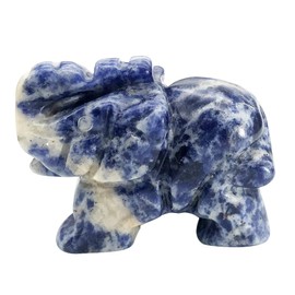Ladeukoi 1.5" Hand Carved Healing Crystal Elephant Figurines, Lucky Pocket Stone Animal Statue Sculpture Home Decoration, Sodalite