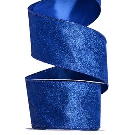 Ribest Blue Glitter Wired Ribbon for Christmas Tree Wreath Decoration Home Décor Gift Wrapping Crafts, 2 1/2 Inch 10 Yard