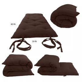 Danfuton Twin Japanese Floor Rolling Mattress, Cotton Bed, Shiki Futon 3 x39x 80 Brown