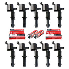 MAS Set of 10 SP546 Motorcraft Spark Plugs and 10 Straight Boot Ignition Coils DG511 Compatible with Ford Lincoln Mercury V8 V10 4.6l 5.4l 6.8l 3L3E12A366CA 5C1584 C1541 FD-508 UF-537