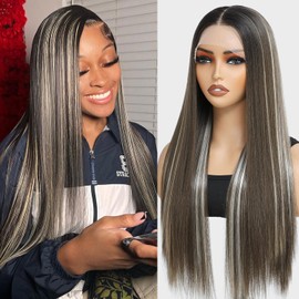 CLIONE Ombre Brown Lace Front Wig for Women 24 inch Synthetic Lace Front Wig Pre Plucked Ready to Wear Glueless Wigs 13X4X1 HD Lace Wig Dirty Brown Mixed Blonde Straight Wig Long Wigs for Women