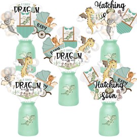 Funmemoir Dragon Baby Shower Decorations - 24PCS Watercolor Dragon Centerpieces Sticks, A Little Dragon Is on the Way, Dragon Hatching Soon Baby Shower Table Decorations