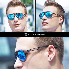 ATTCL Men's Pilot Polarized Sunglasses for Men Driving UV Protection Clear-grey+blue 552