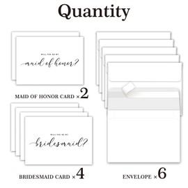 CGBRspacex Will You Be My Bridesmaid Cards (6 Packs), Bridesmaid Proposal Cards, 4 Bridesmaid Cards, 2 Maid of Honor Cards, Wedding Card with 6 Envelopes