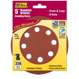 IVY Classic 42374 Flex-Abrasive 5-Inch - 8-Hole 220 Grit Extra Fine Random Orbital Sanding Disc, 5/Card