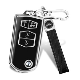 MILD EAST for Mazda Key Fob Cover, 4 Buttons Remote Car Key Cover Compatible with Mazda 3 6 8 CX-3 CX-5 CX-7 CX-9 Miata MX-5 RX-8 (Silver-Black)