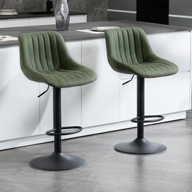 Chummaven Swivel Bar Stools Set of 3, Modern Counter Height Bar Stools with Back Adjustable Bar Stool 21.7''-31'', Armless Counter Stool with PU Leather Seat for Kitchen Island Home Bar, Green