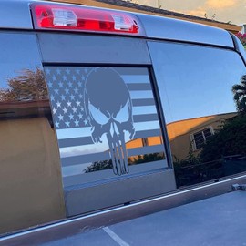 for Chevy Sierra Silverado 2019–2022 Rear Middle Window Skull American Flag Decal, Matte Black Patriotic Truck Sticker, Easy to Install & Remove