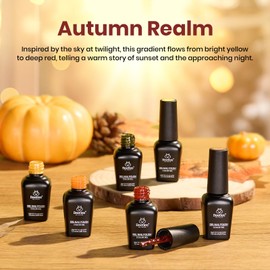 Beetles Fall Gel Nail Polish Set, 6Pcs Yellow Orange Burgundy Red Green Gel Polish Golden Glitter Nails Kit Autumn Realm Collection DIY Nail Art Gifts for Women