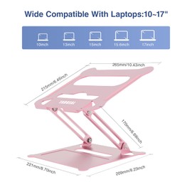 targeal Adjustable Laptop Stand,Portable Laptop Computer Stand Riser&Multi-Angle Stand with Heat-Vent to Elevate Laptop Holder for Mac,Notebook,Lenovo KT1-Rose