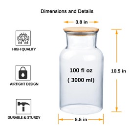 YUEJUM 100 FL oz Unbreakable Classic Apothecary Jars with Airtight Bamboo Lids, Thickened Plastic Food Storage Containers, Kitchen Canisters for Storage Flour, Cereal, Dog Food, Cookie, Sugar, etc