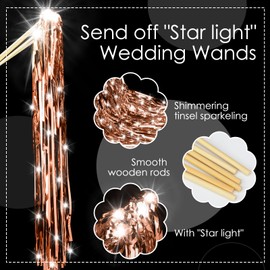 Simgoing 48 Pcs Lighted Wedding Fairy Wands LED Foil Tinsel Wedding Sticks LED Light Up Stick Glow in The Dark Flashing Wands Sparklers for Birthday Party Favors(Rose Gold)