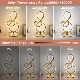 EIDEARAY Modern Table Lamp, LED Bedside lamp with USB C+A ports, Touch Stepless Dimmable Nightstand lamp, Unique Spiral Table lamp for Bedroom Living Room Home Office, Spiral lamp for Ideal Gift, Gold