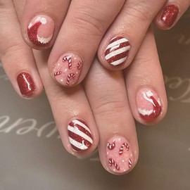 Christmas Press on Nails Short Square Christmas Candy Glitter Fake Nails Design,Red Press on Nails Gel Acrylic Nails Glue Stick on Cute Christmas Hat False Nails Kit Winter Holiday Manicure Xmas 24Pcs