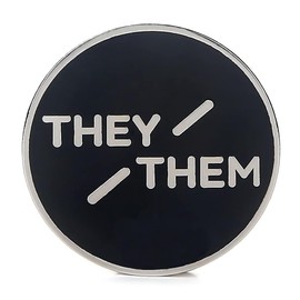They Them Pronoun Brooch Button Non-Binary Badge Enamel Lapel Pin - NB Pride Genderqueer Gender Identity Pin (Silver)