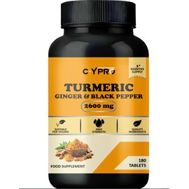Turmeric Ginger and Black Pepper Tablets 2600mg - 180 Tablets (3 Month Supply) - High Strength Curcumin Supplement with Black Pepper for Max Absorption by C+Y PRO