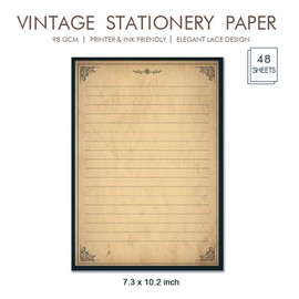 Lined Vintage Stationary Paper and Envelopes Set 48 Sheets + 24 Envelopes Old Fashion Stationery Set 7.3 Inch x 10.2 Inch