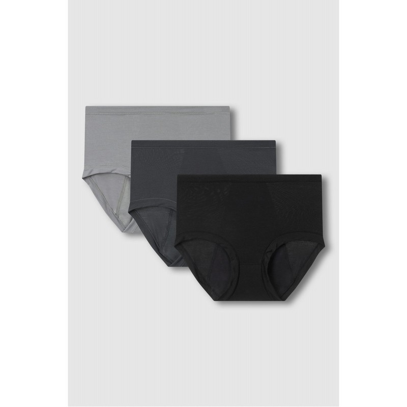 JAJU [JAJU] Women's Modal Sanitary Hip Hugger Panty 3-Pack_Black