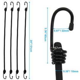 Hordion 24 Inch Bungee Cord with Hooks, 4 Pack Heavy Duty Elastic Bungee Straps Strong Elastic Rope for Outdoor Tent Camping Cargo RV Bike Luggage Rack, Black