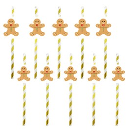24 Set of Christmas Drinking Straw Gingerbread Man Paper Straw for Christmas Decoration