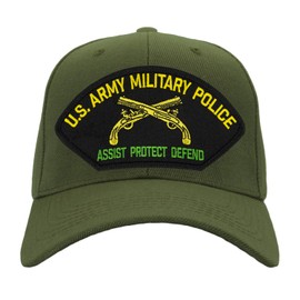 PATCHTOWN US Army Military Police Hat/Ballcap Adjustable One Size Fits Most (Multiple Colors & Styles) (Olive Green, Add American Flag)