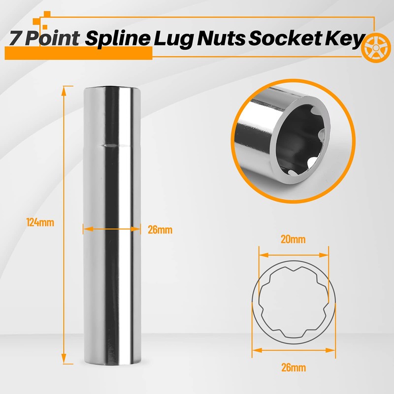 MIKKUPPA 7 Point Spike Lug Nuts Socket Key, 20mm Inner