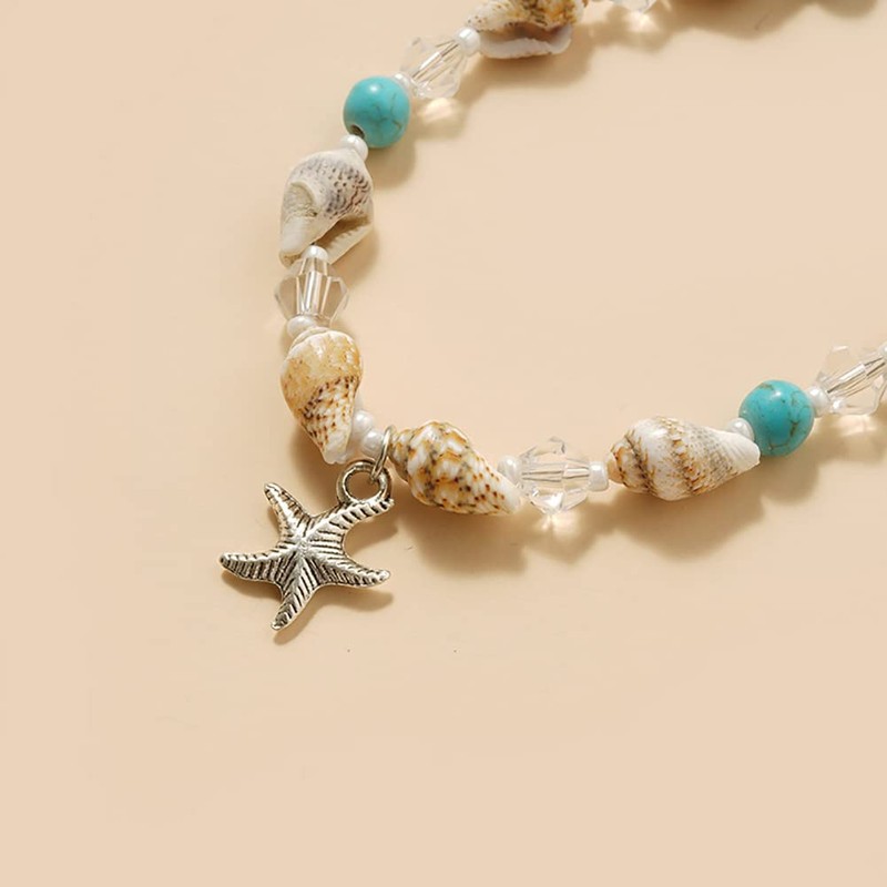 Clataly Conch Necklaces Turquoise Ankle Starfish Pendant Feet Chain Beads