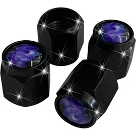 4 Pcs Blue Purple Lotus Tire Valve Stem Caps Cover, Metal Black Air Valve Cap, Aluminum Car Wheel Stem Caps, Universal Stem Covers for Cars, Trucks, Bikes, Motorcycles, Bicycles, Corrosion Resistant