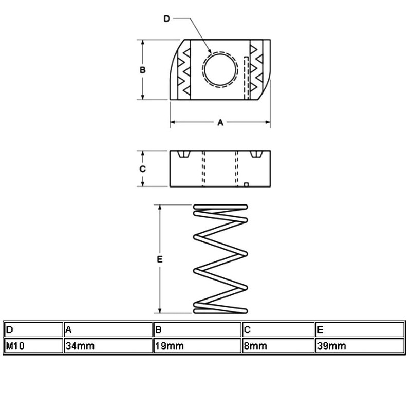 TA-VIGOR 5Pcs M10 304 Stainless Steel Long Spring Channel Nuts,
