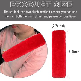 Suvnie 2 PCS Seat Belt Shoulder Pads, Soft Fluffy Plush Seat Belt Shoulder Strap Covers, Comfy Warm Seat Belt Strap Cover Shoulder Cushion for Adult Children, Car Accessories (Red)