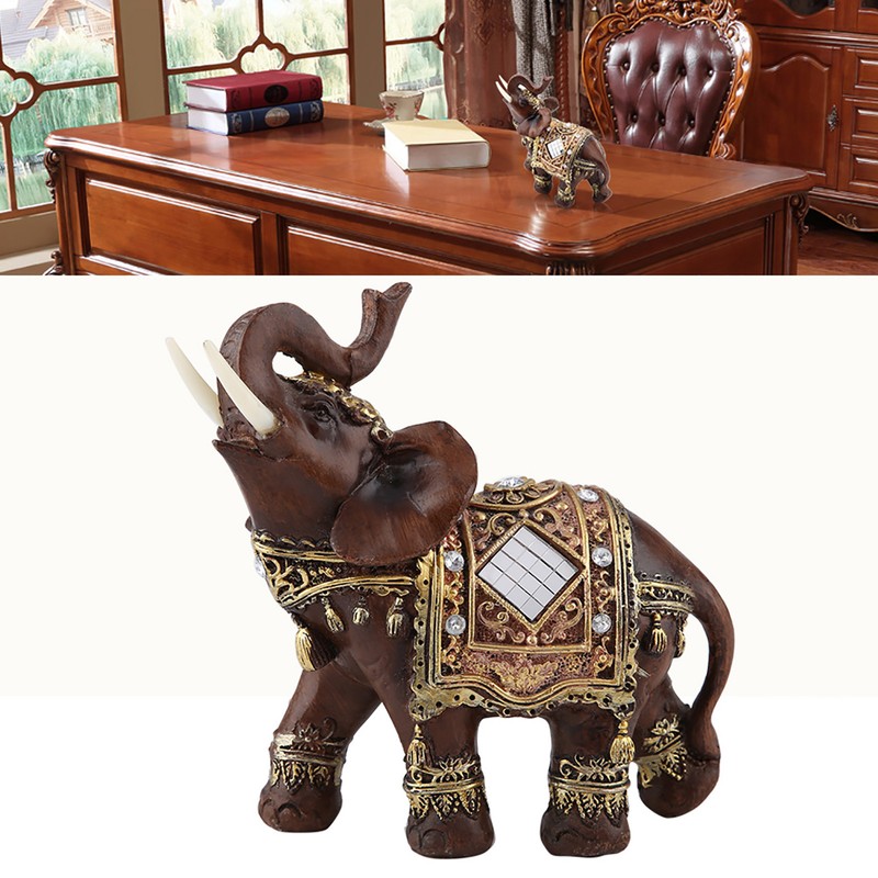Lucky Feng Shui Wood Grain Elephant Statue Sculpture Wealth Figurine