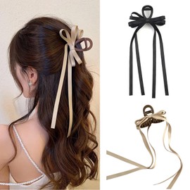 LUUFAN 2 Pack Ribbon Bow-knot Hair Clips for Women Girls Hair Claw Clips Hair Accessories with Long Tassel Ribbon Barrettes Hair Claw Clips for Thin or Thick Hair