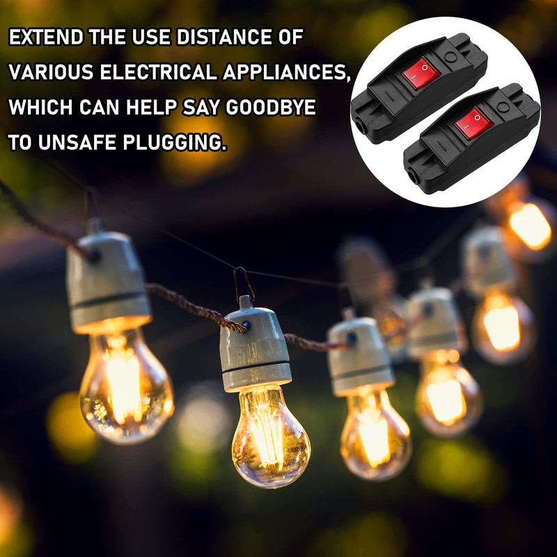 2 Pieces 20A Heavy Duty Inline Cord Switch Black On/Off
