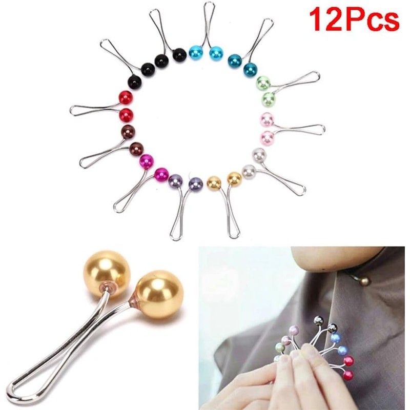 12Pcs Multicolor Headscarf Pearl Pins Clips U Shape Hijab Scarf