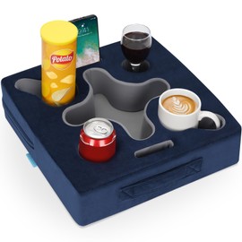 IGOHEALS Couch Cup Holder-Sofa Cup Holder Pillow Tray Caddy Cupholder for Bed, Rv, Tv, Car, Man Cave, Backseat for Remote, Drinks, Snacks (Square-NavyBlue)