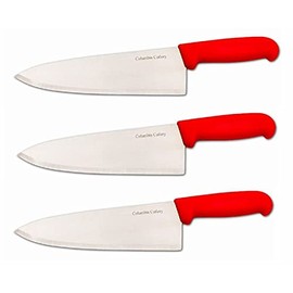 Columbia Cutlery 8 in Commercial Chef Cook Knife - Red Fibrox Handle - Razor Sharp and Dishwasher Friendly (3 Pack - 8 in Red Chef)