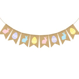Doumeny Easter Burlap Banner Rabbit Egg Garland Banner Colorful Easter Bunny Hanging Garland Happy Easter Party Banner Spring Bunting Garland Rabbit Radish Banner for Home Wall Fireplace Mantel Decor