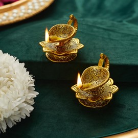 TIED RIBBONS Metal Diya Set of 2.2 Inch Golden Diya Oil Lamps for Home Decoration and Pooja Puja Decorations and Traditional Indian Return Gifts Diwali Decorations for House