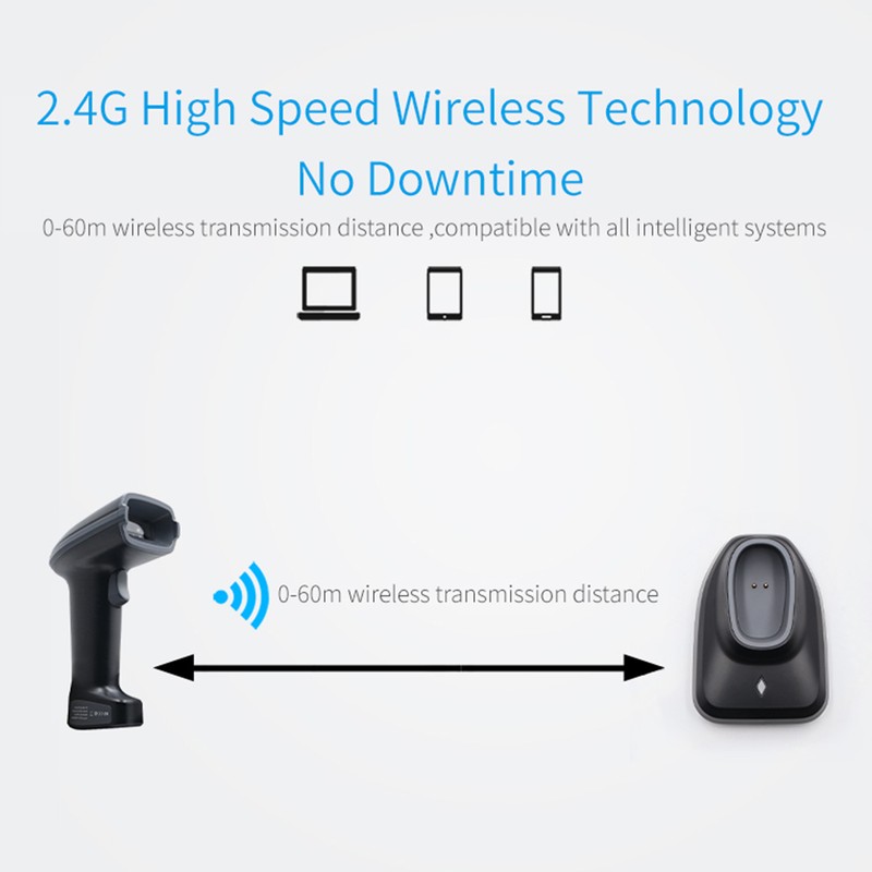 Handheld 1D/2D/QR Barcode Scanner Wireless BT & 2.4G USB Wired