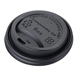 Fiesta Green Compostable Coffee Cup Lids 225 ml / 8 oz (Pack of 50), Black, CPLA Coffee Cup Lids, Size: 16(H) x83(Dia) mm, Plant-Based Material, Suitable for Temperatures up to 100°C, DS054