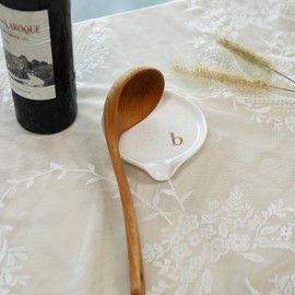 COLLECTIVE HOME - Large Ceramic Spoon Rest, Monogram Ceramic Spoon Holder, 5 Inches Spoon Holder for Stove, Coffee Bar, and Kitchen, Ideal for Large Spoons and Soup Spoons (gold-b)