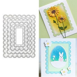 4pcs/Set Rectangle Frame Metal Die Cuts, Stitched Scalloped Rectangle Nesting Frame Tag Background Cutting Dies Cut Stencils for DIY Scrapbooking Album Decorative Embossing Paper Dies Card Making