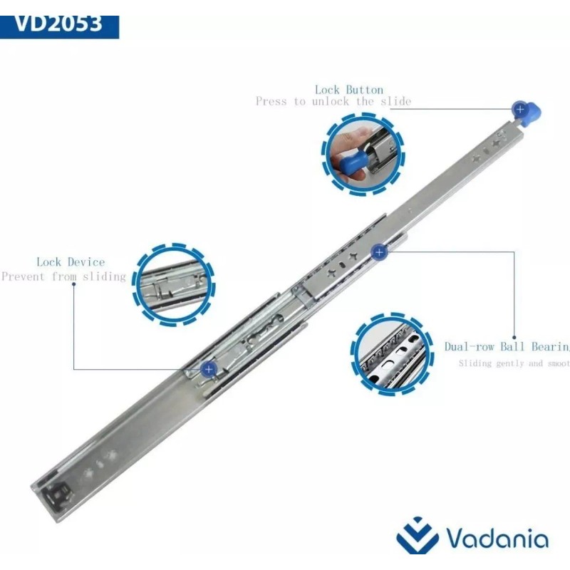 VADANIA VD2053 264lb Heavy Duty Drawer Slides W/Lock 3-Fold Full Extension